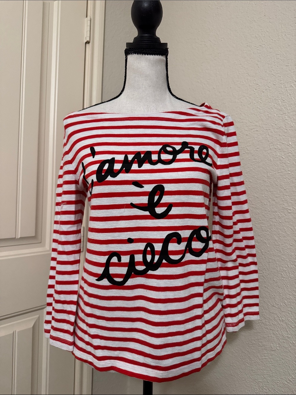 J. Crew Red & White Striped Long-Sleeve Graphic Tee